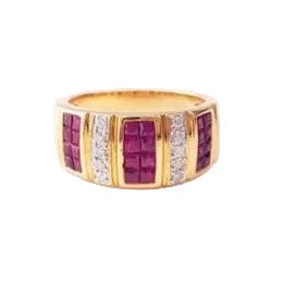Bague Jonc en or jaune, rubis et diamants - Castafiore