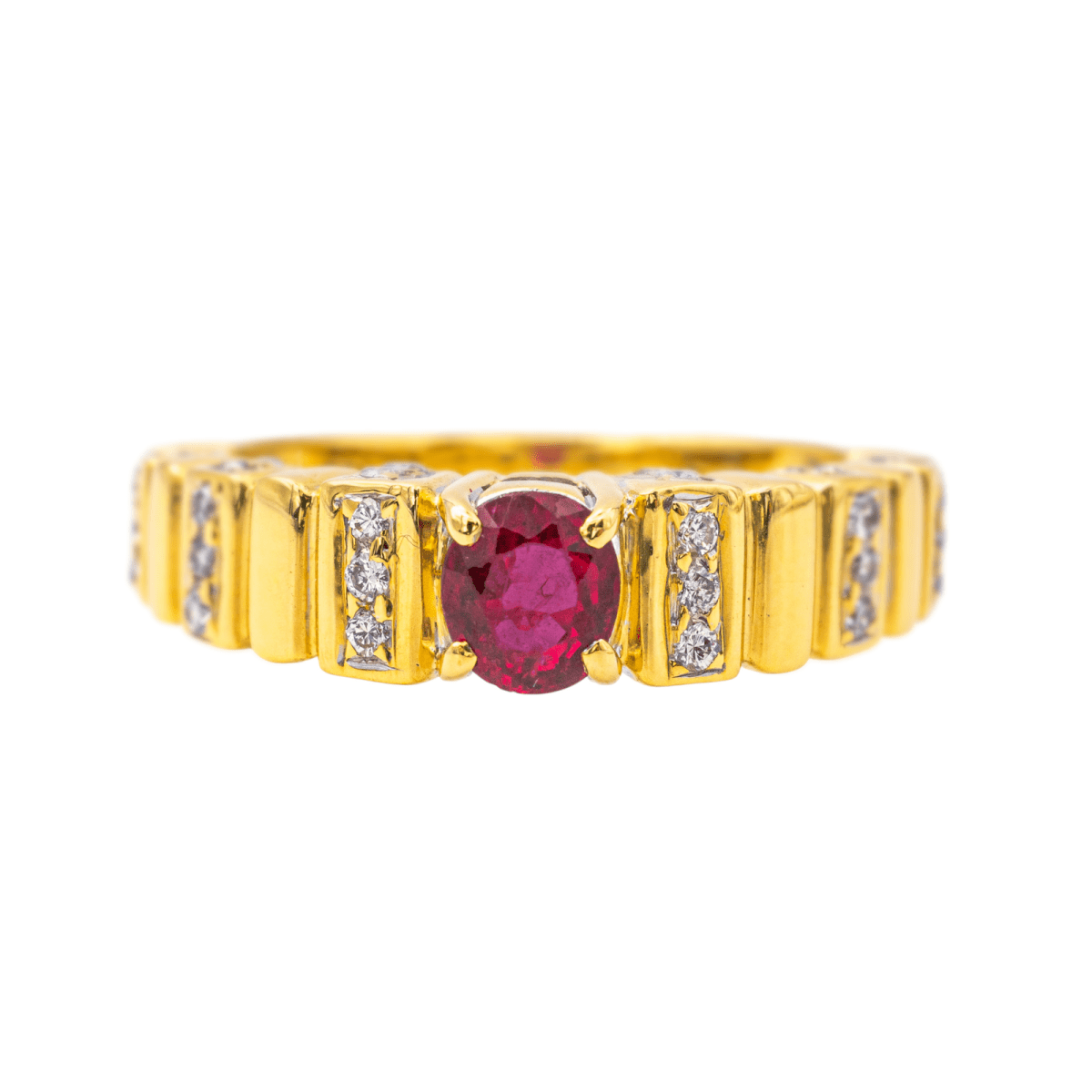 Bague Jonc en or jaune, rubis et diamants - Castafiore