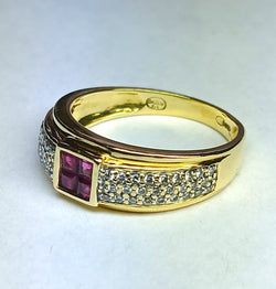 Bague Jonc en or jaune rubis et diamants - Castafiore