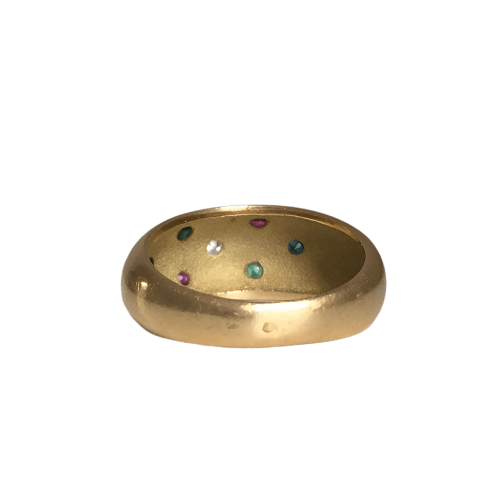 Bague Jonc en or jaune, rubis, saphirs, émeraudes et diamant - Castafiore