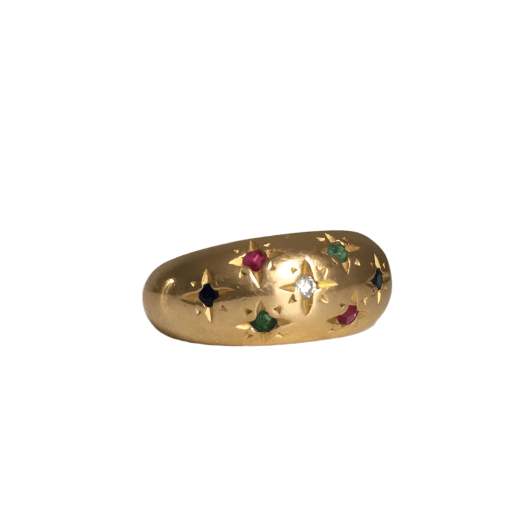 Bague Jonc en or jaune, rubis, saphirs, émeraudes et diamant - Castafiore