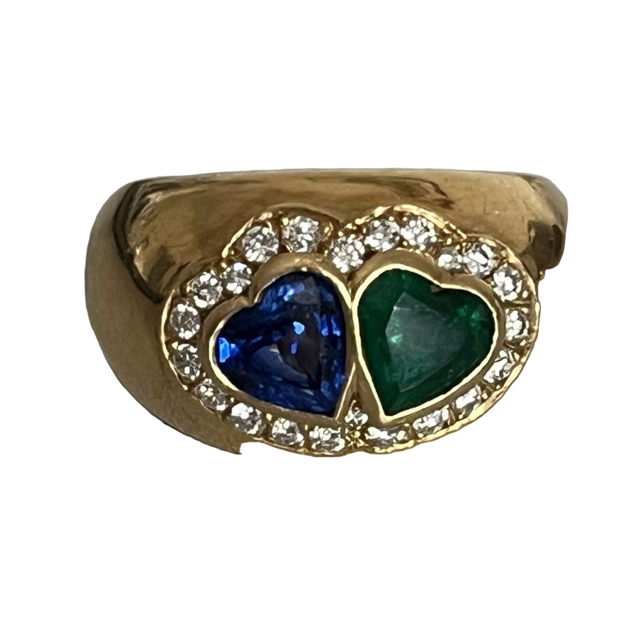 Bague Jonc en or jaune saphir émeraude diamants - Castafiore