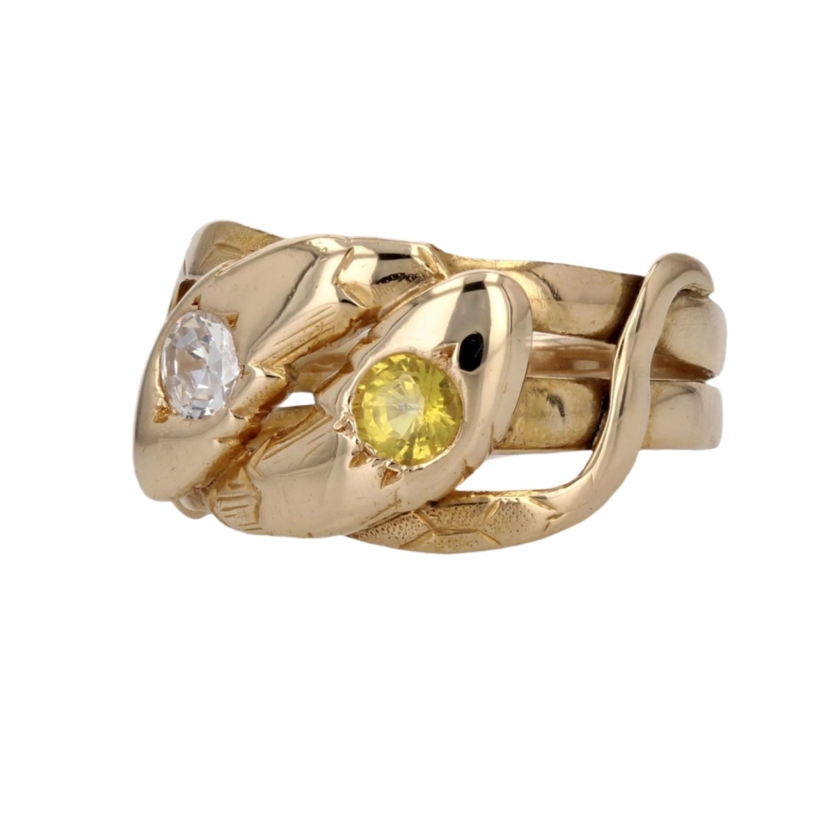 Bague Jonc en or jaune, saphir et diamant - Castafiore
