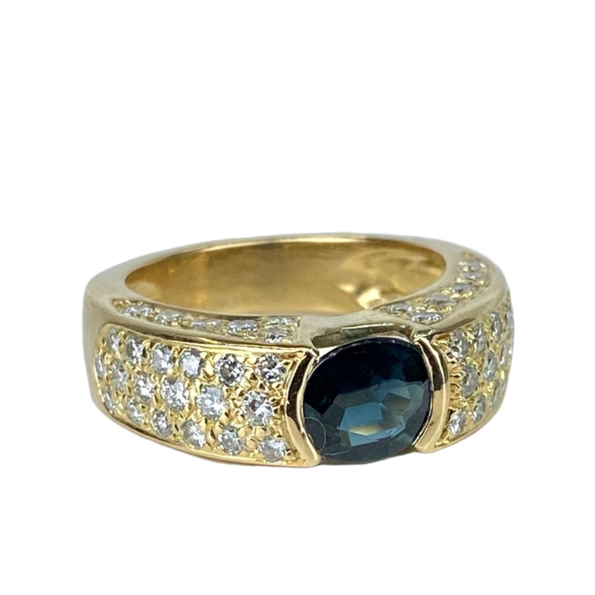 Bague jonc en or jaune, saphir et diamants - Castafiore