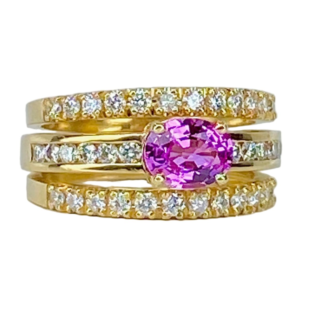 Bague Jonc en or jaune, saphir et diamants - Castafiore