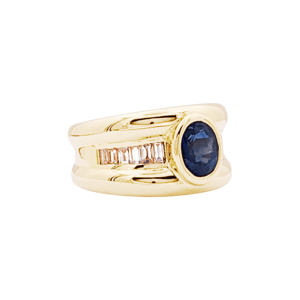 Bague Jonc en or jaune, saphir et diamants - Castafiore