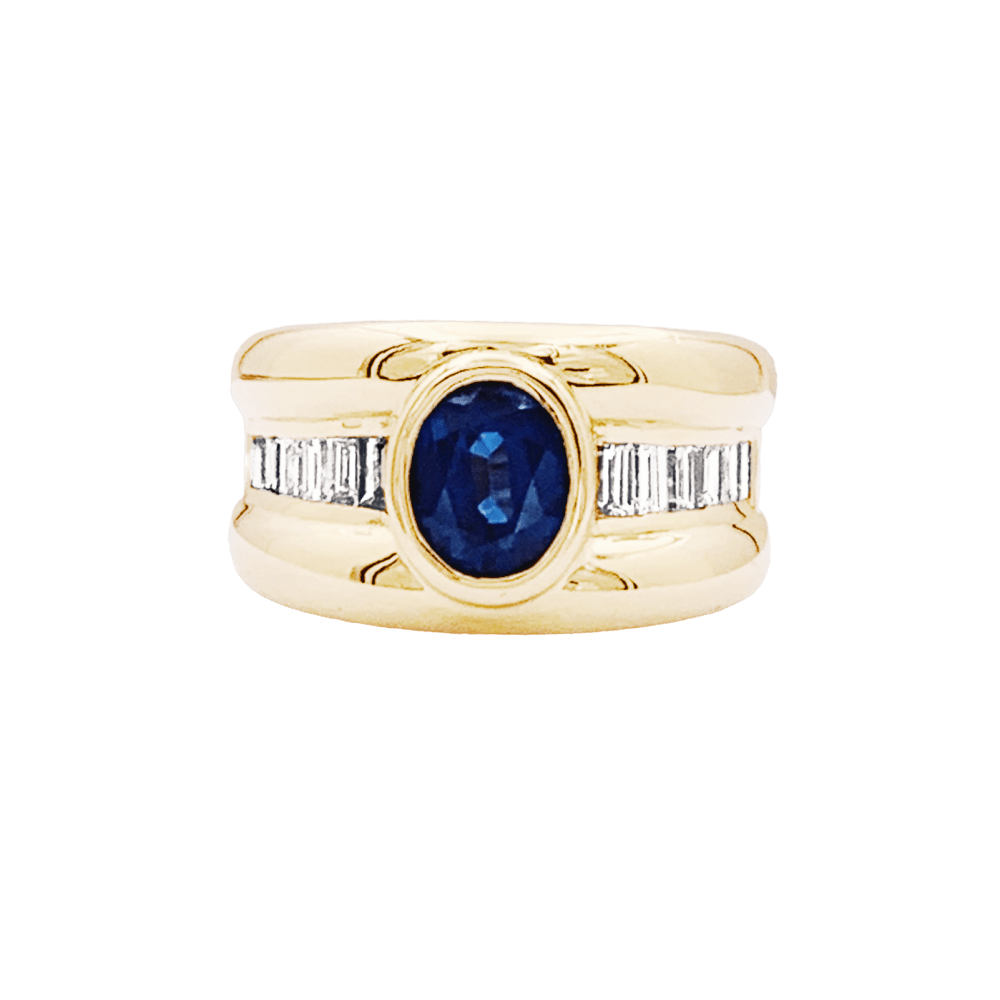 Bague Jonc en or jaune, saphir et diamants - Castafiore