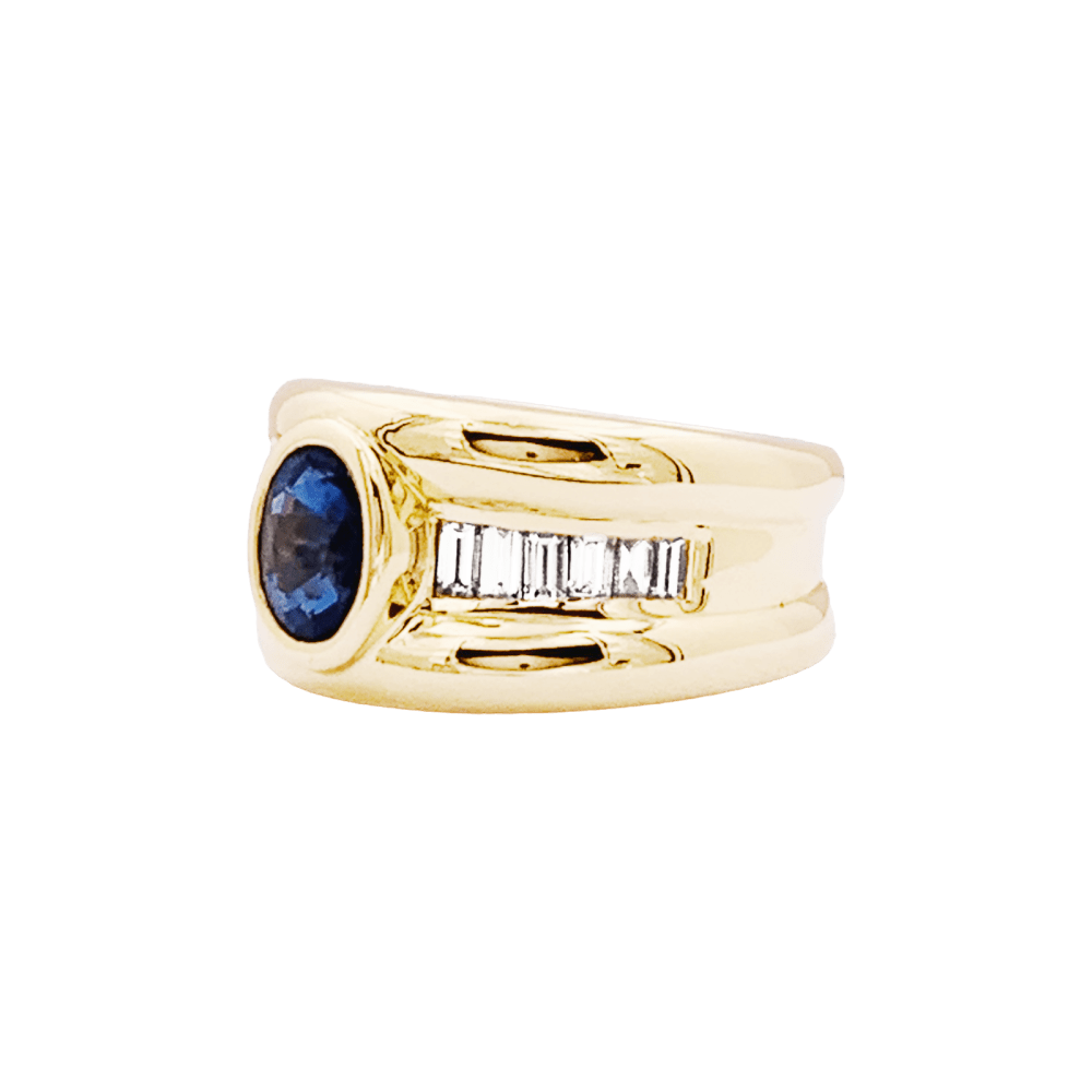 Bague Jonc en or jaune, saphir et diamants - Castafiore