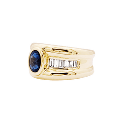 Bague Jonc en or jaune, saphir et diamants - Castafiore