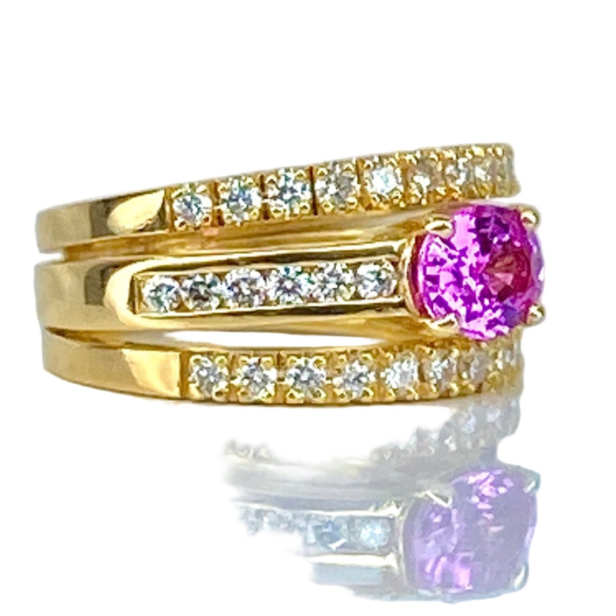 Bague Jonc en or jaune, saphir et diamants - Castafiore