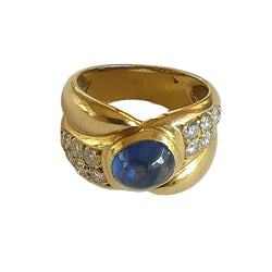 Bague Jonc en or jaune, saphir et diamants - Castafiore