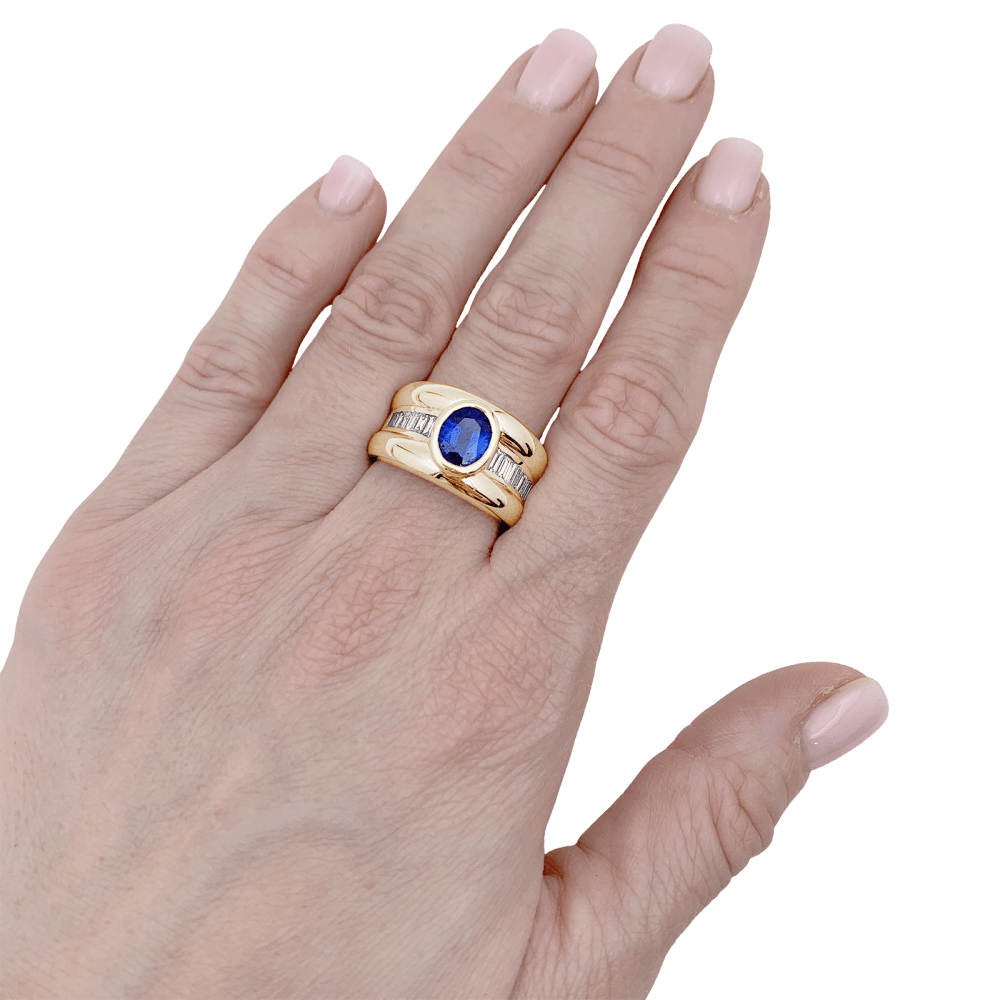 Bague Jonc en or jaune, saphir et diamants - Castafiore