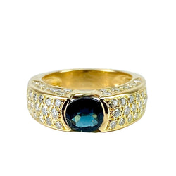 Bague jonc en or jaune, saphir et diamants - Castafiore