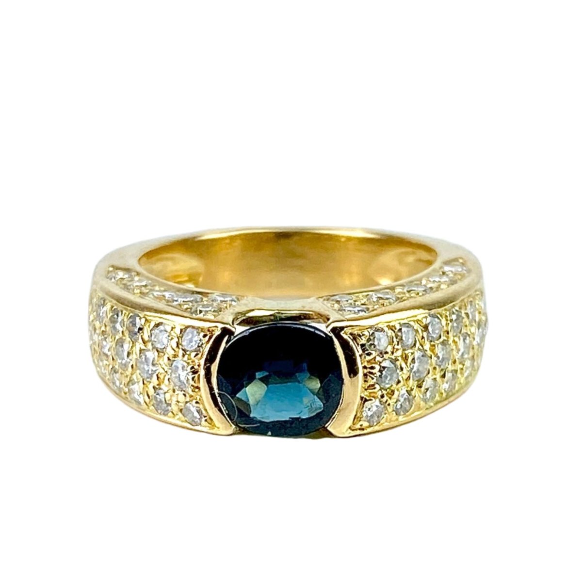 Bague jonc en or jaune, saphir et diamants - Castafiore