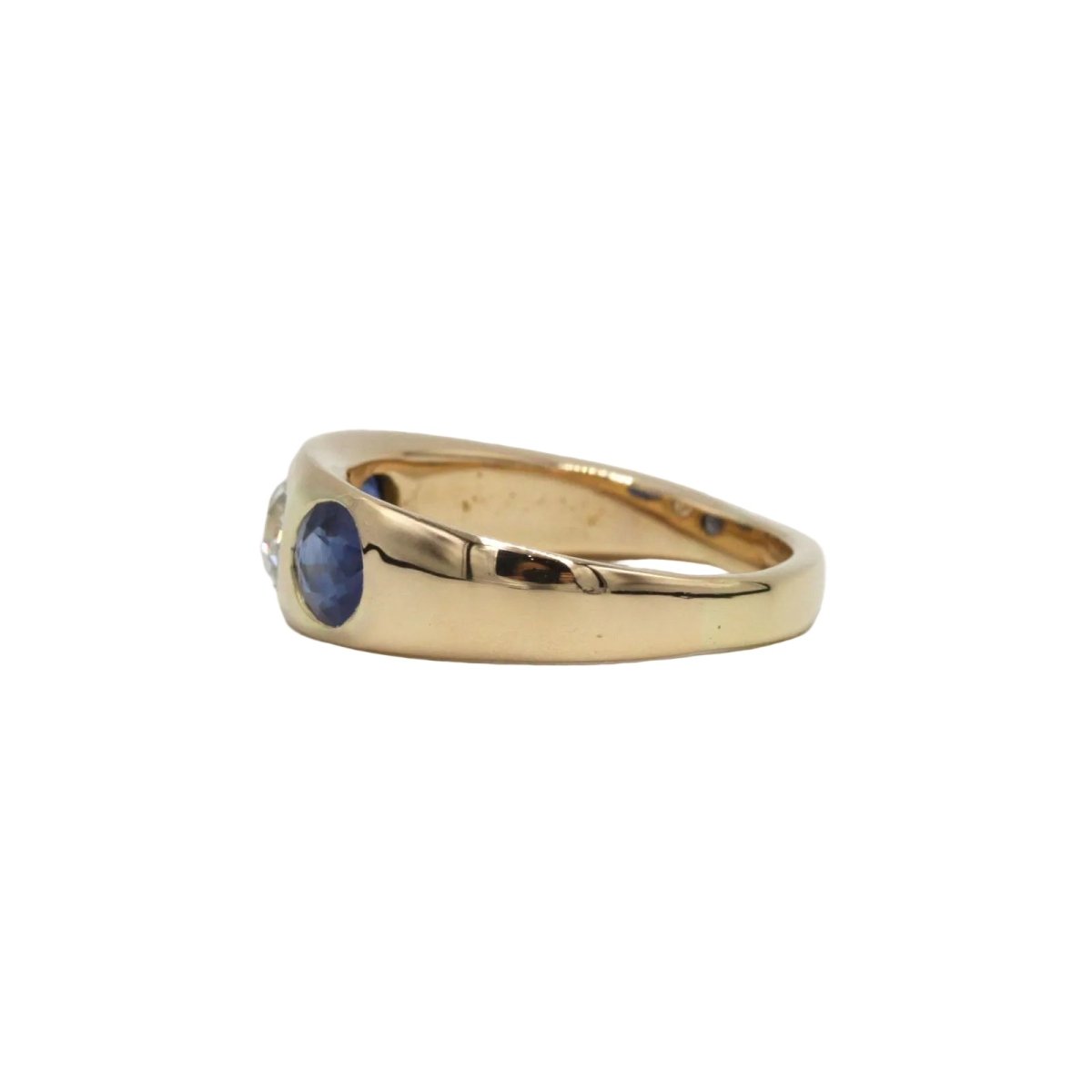 Bague Jonc en or jaune, saphirs et diamant - Castafiore