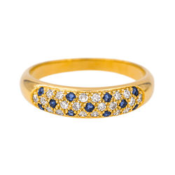 Bague Jonc en or jaune, saphirs et diamant - Castafiore