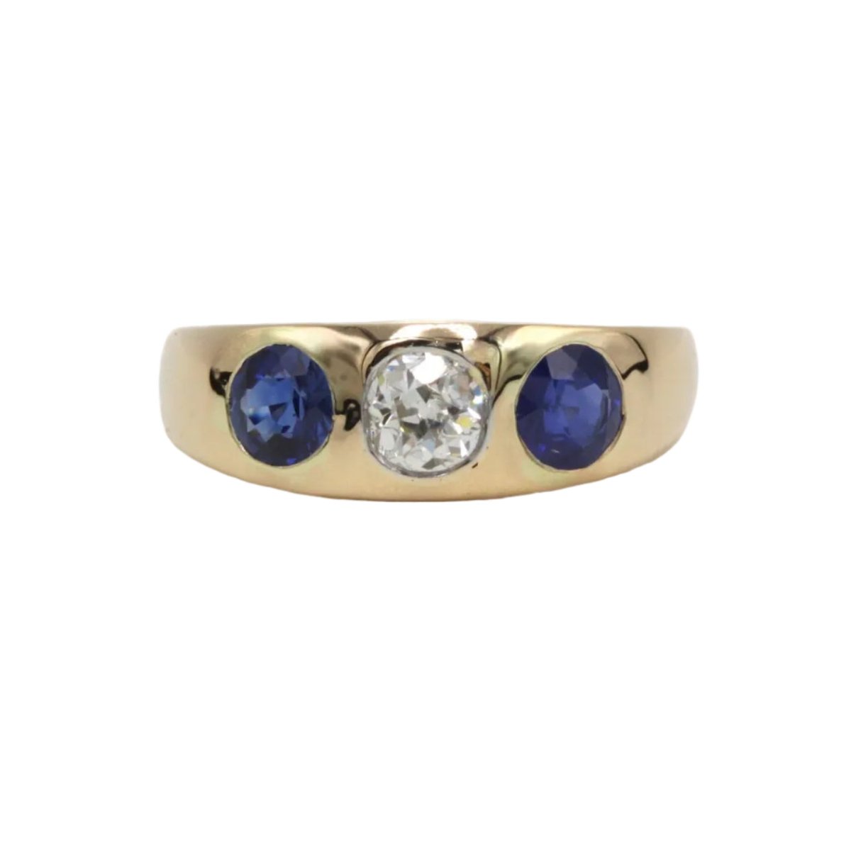 Bague Jonc en or jaune, saphirs et diamant - Castafiore