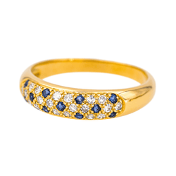 Bague Jonc en or jaune, saphirs et diamant - Castafiore