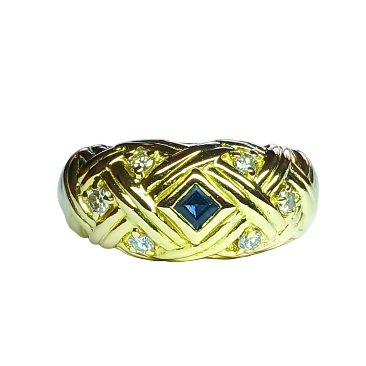 Bague Jonc en or jaune, saphirs, et diamants - Castafiore