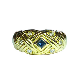Bague Jonc en or jaune, saphirs, et diamants - Castafiore