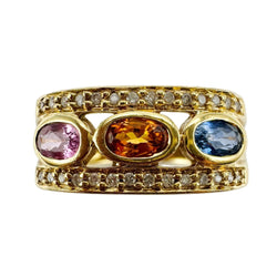 Bague Jonc en or jaune, saphirs et diamants - Castafiore