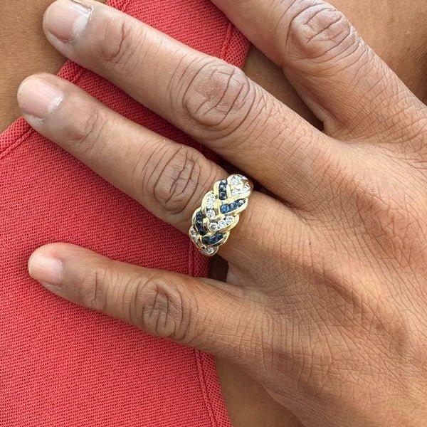 Bague Jonc en or jaune, saphirs et diamants - Castafiore