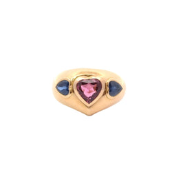 Bague Jonc en or jaune, tourmaline et saphirs - Castafiore