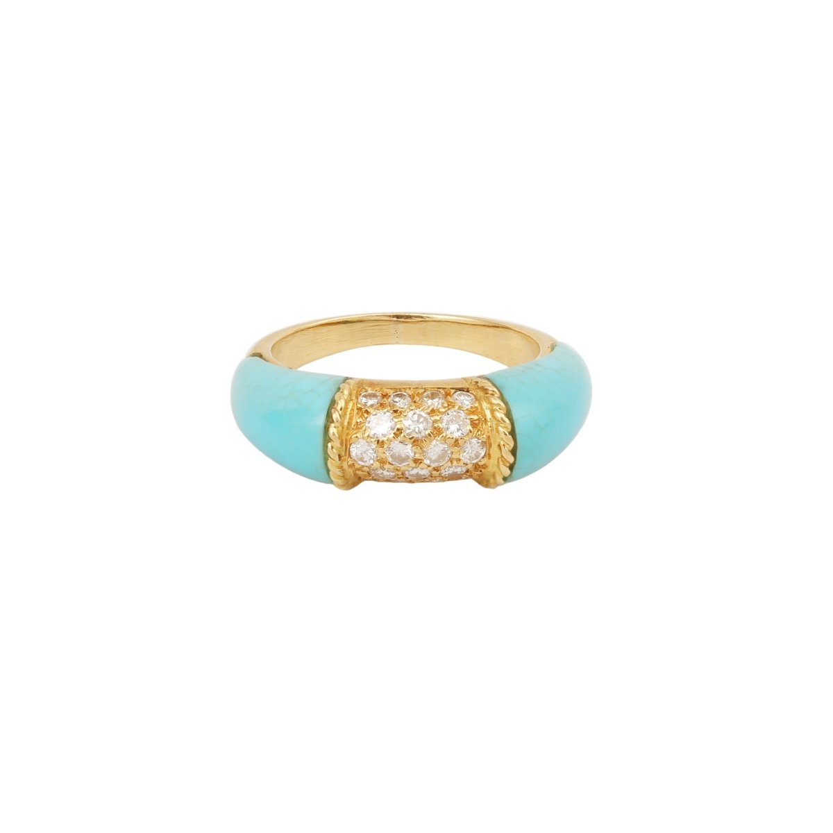 Bague Jonc en or jaune, turquoise et diamants - Castafiore