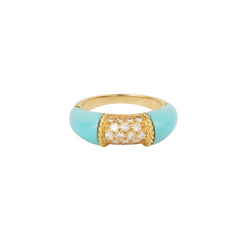 Bague Jonc en or jaune, turquoise et diamants - Castafiore
