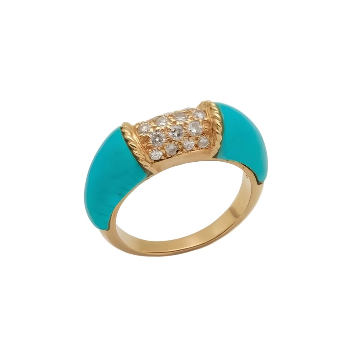 Bague Jonc en or jaune, turquoise et diamants - Castafiore