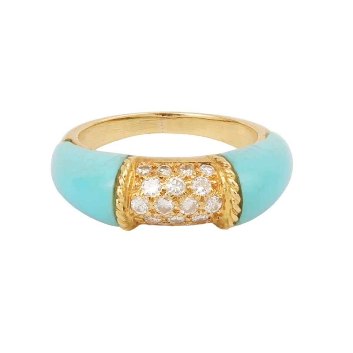 Bague Jonc en or jaune, turquoise et diamants