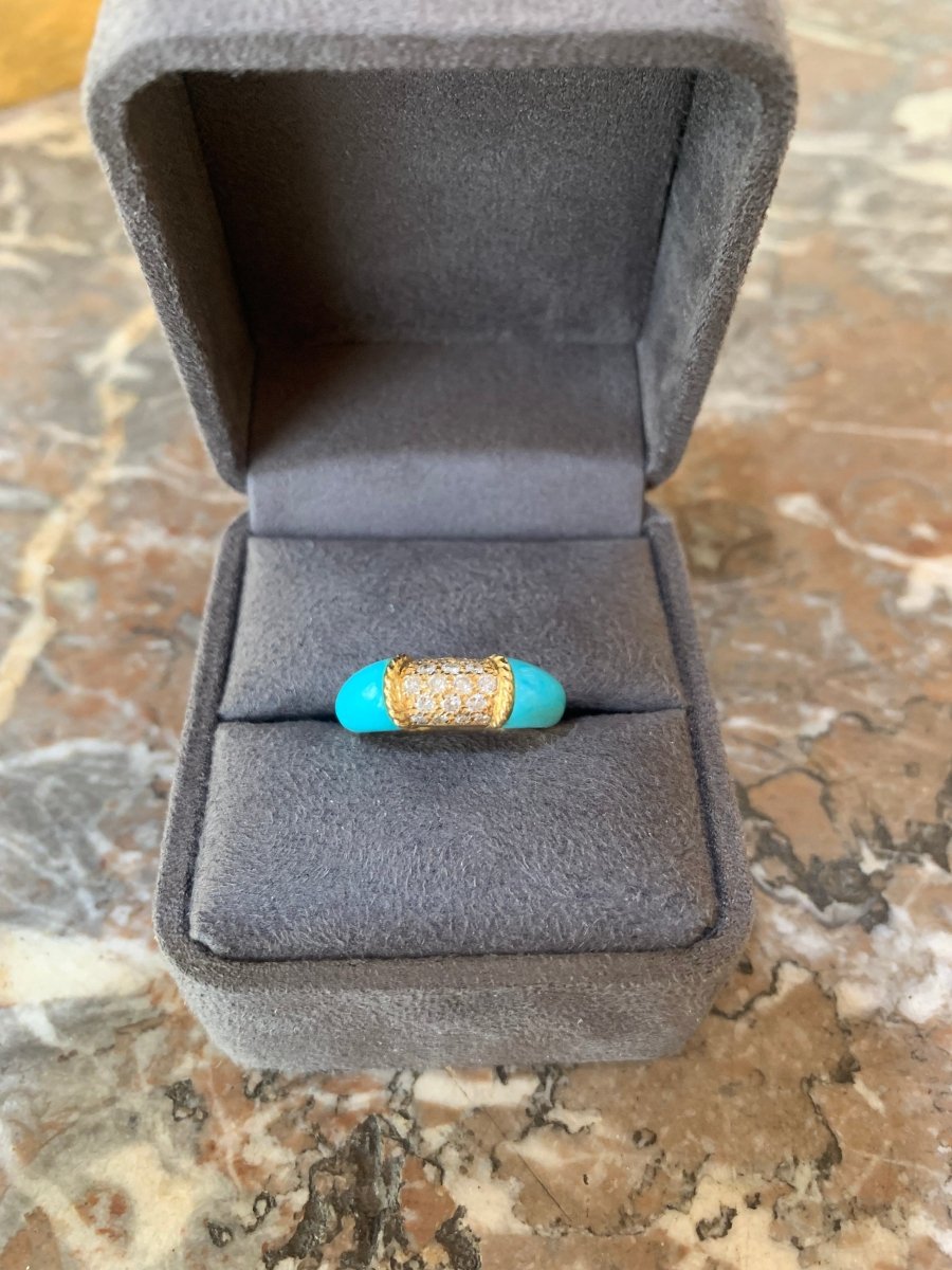 Bague Jonc en or jaune, turquoise et diamants