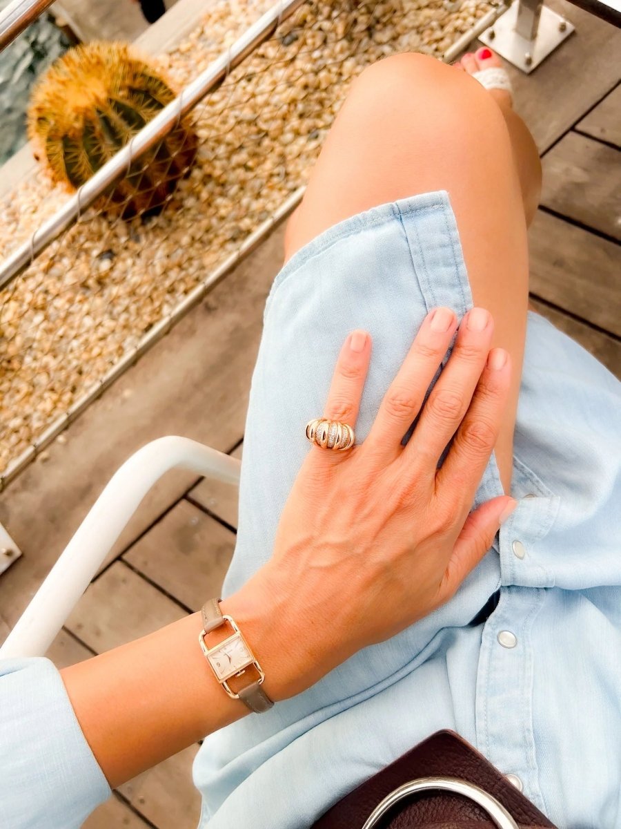 Bague Jonc en or rose, platine et diamants - Castafiore