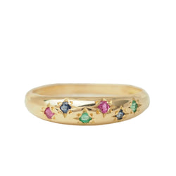 Bague Jonc en or rose, rubis, émeraudes et saphirs - Castafiore