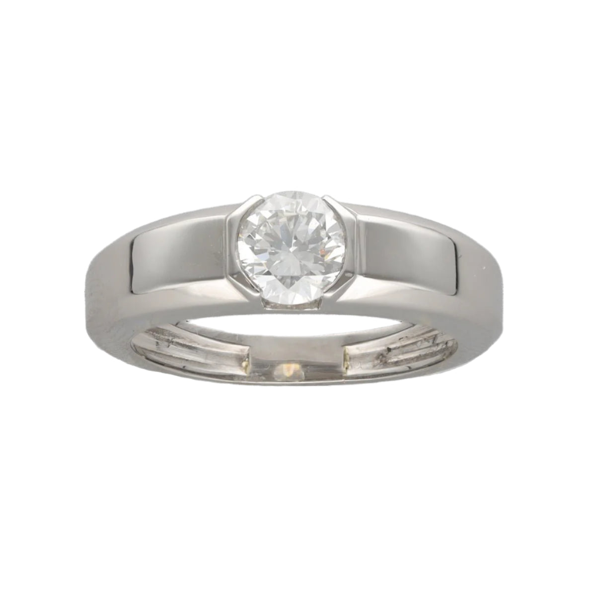 Bague Jonc en platine avec un diamant brillant de 1,33 Cts F - VS2. Taille 64 - Castafiore