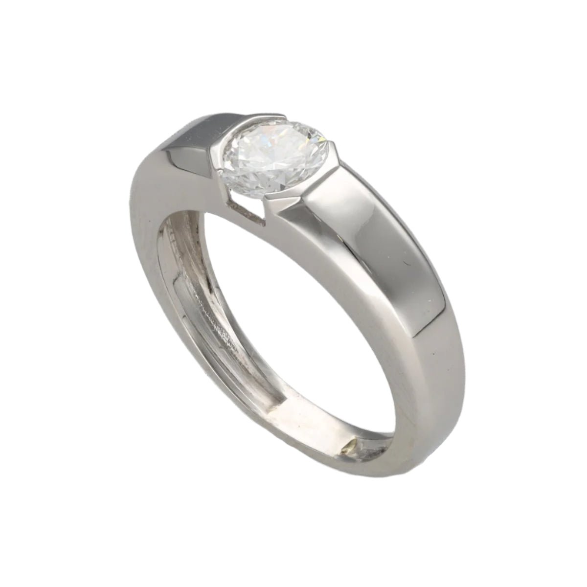 Bague Jonc en platine avec un diamant brillant de 1,33 Cts F - VS2. Taille 64 - Castafiore