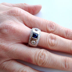 Bague Jonc en platine, saphir et diamants - Castafiore