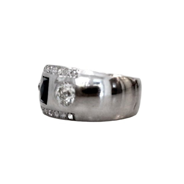 Bague Jonc en platine, saphir et diamants - Castafiore