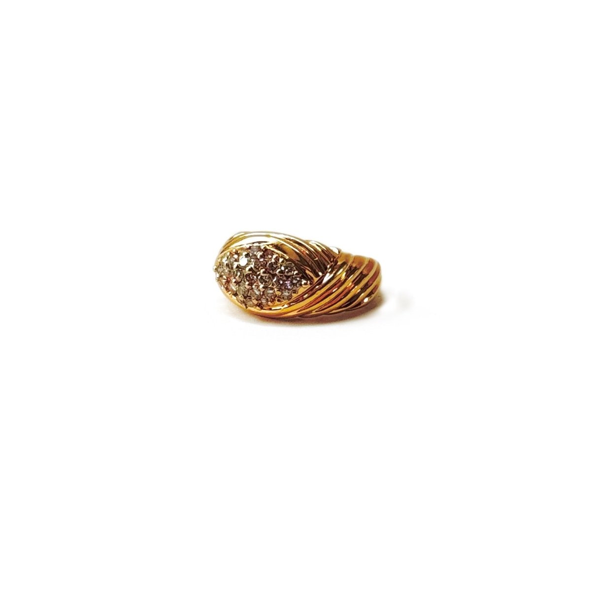 Bague jonc godronnée en or jaune et diamant - Castafiore