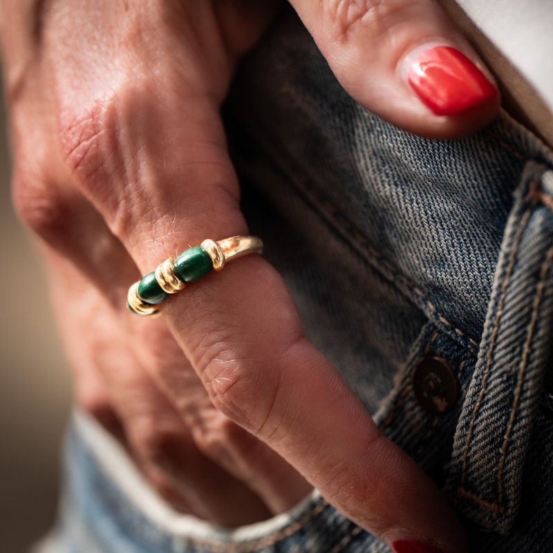 Bague Jonc HERMÈS en or jaune et malachite - Castafiore