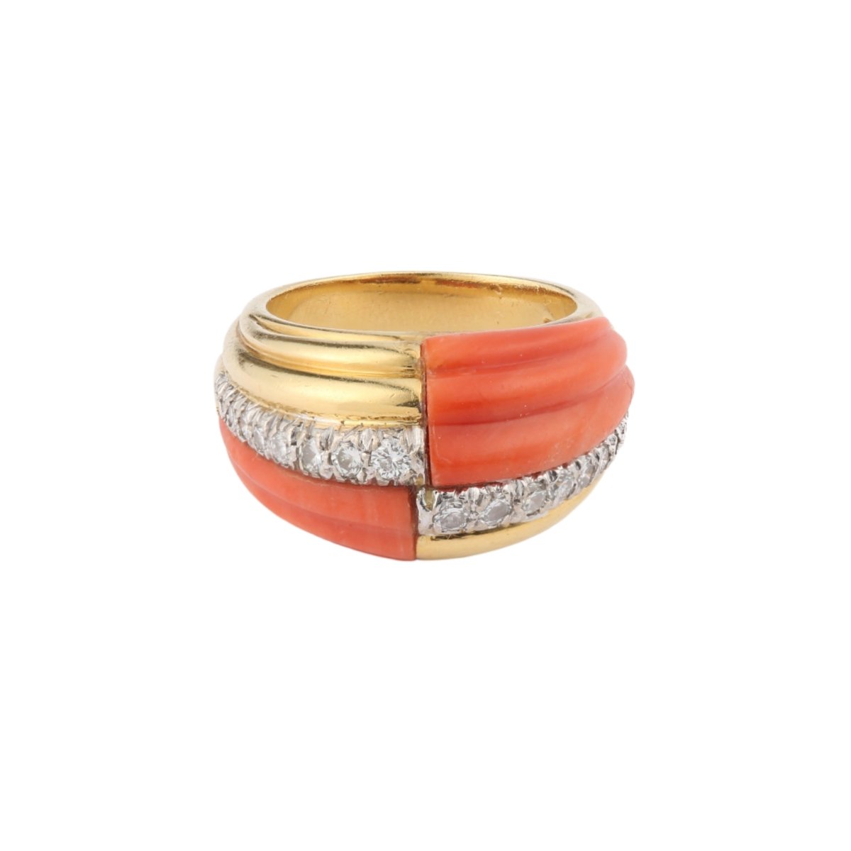 Bague Jonc Kutchinsky en or jaune, corail et diamants - Castafiore