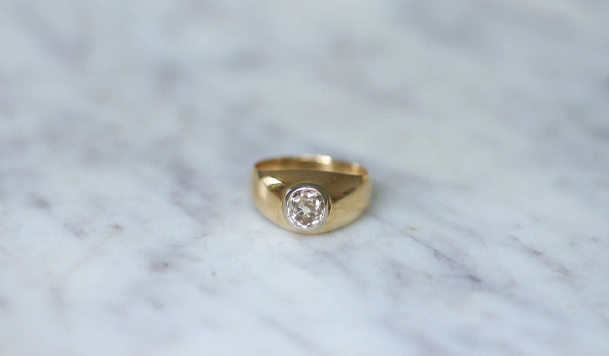 Bague Jonc Or et Diamant Taille Ancienne - Castafiore