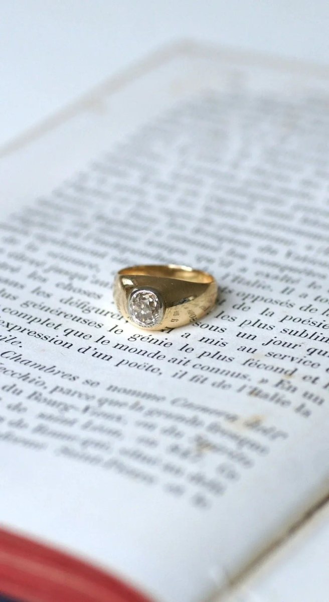 Bague Jonc Or et Diamant Taille Ancienne - Castafiore