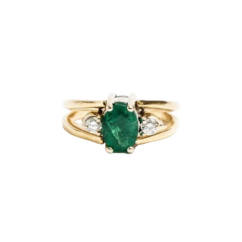 Bague jonc or jaune émeraude, opale et diamants - Castafiore
