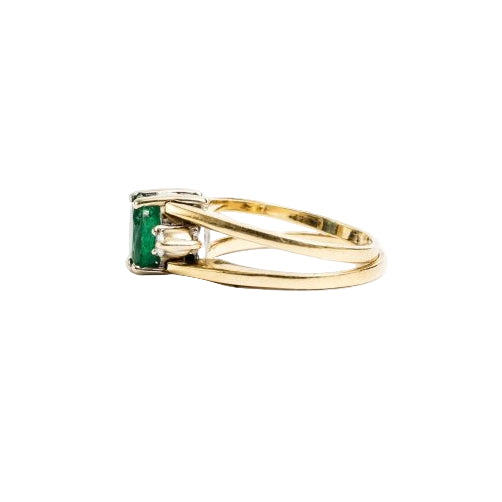 Bague jonc or jaune émeraude, opale et diamants - Castafiore