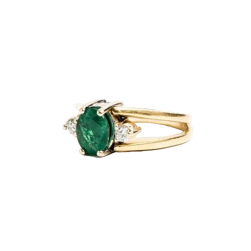 Bague jonc or jaune émeraude, opale et diamants - Castafiore