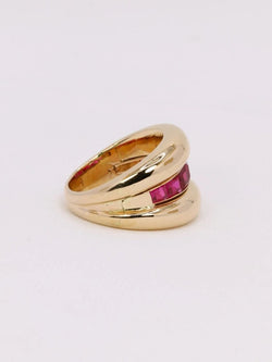 Bague jonc or jaune rubis calibrés - Castafiore