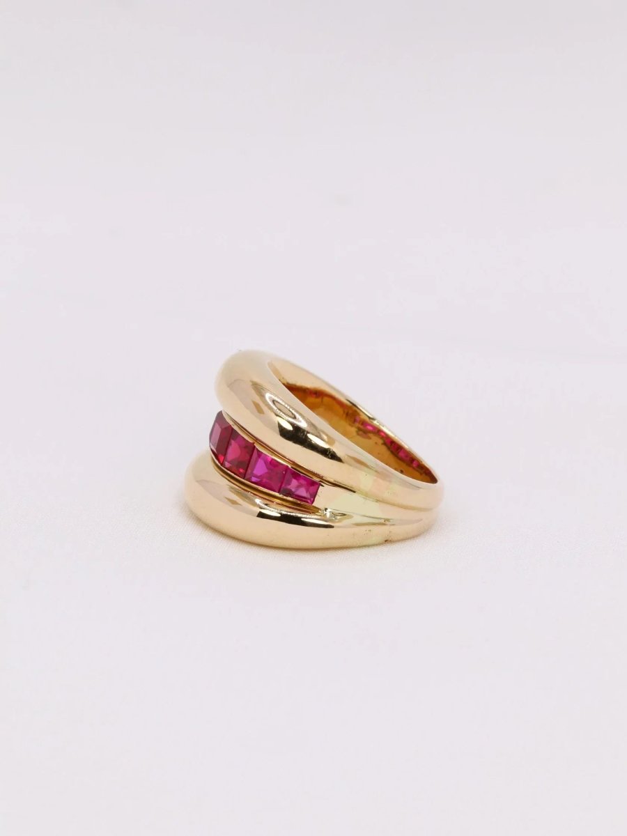 Bague jonc or jaune rubis calibrés - Castafiore