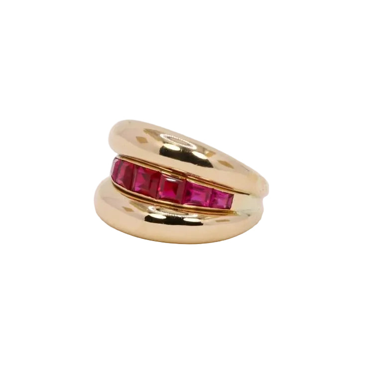 Bague jonc or jaune rubis calibrés - Castafiore