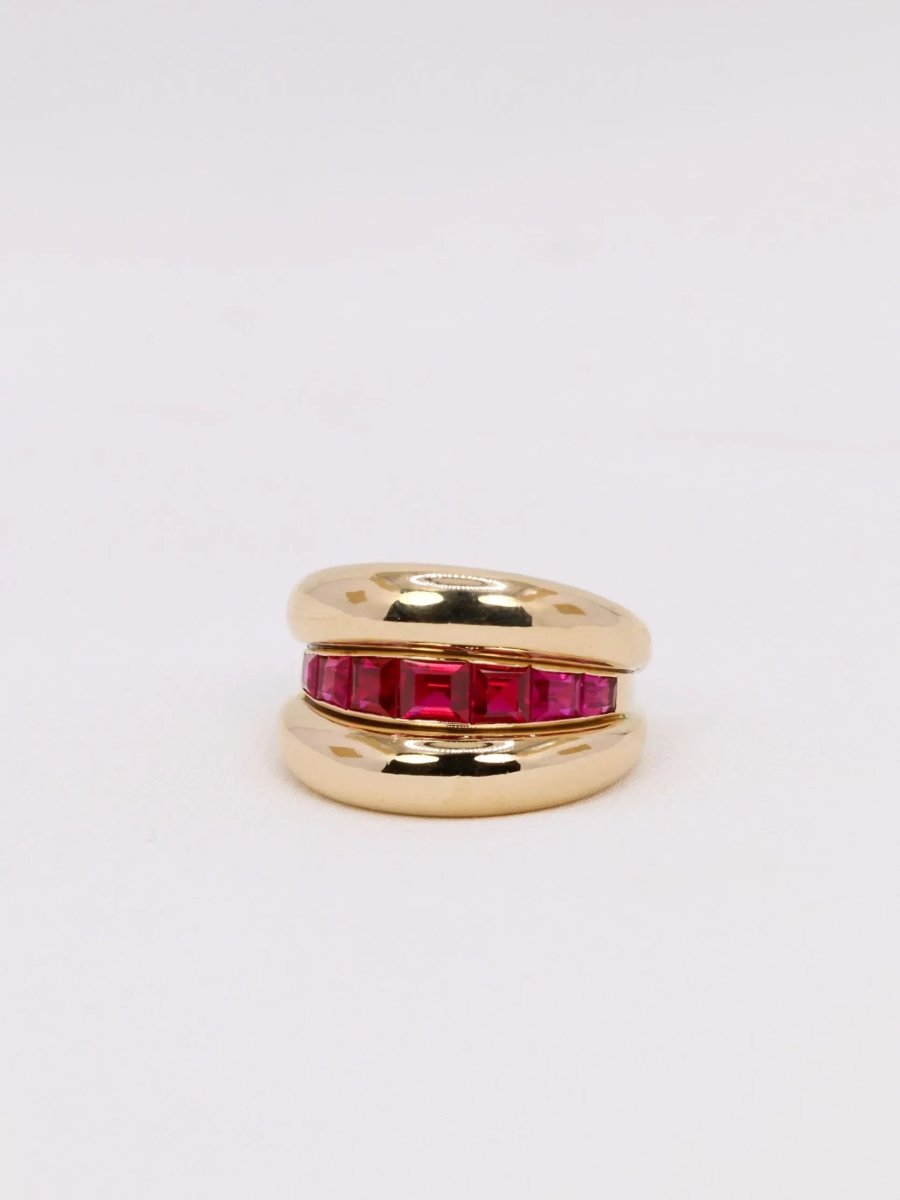 Bague jonc or jaune rubis calibrés - Castafiore